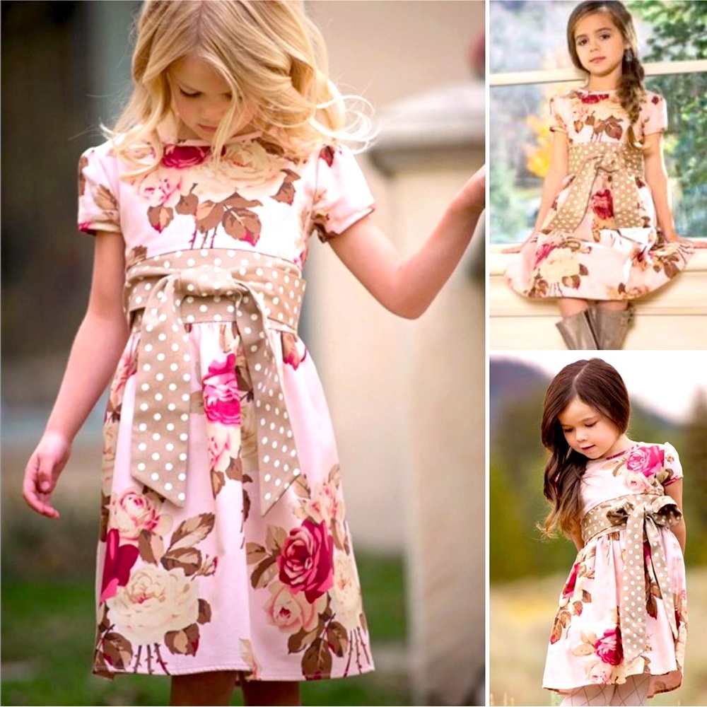Mia Joy by Joyfolie Toddler Girls Floral Dress with Polka Dot Waistband Size 3